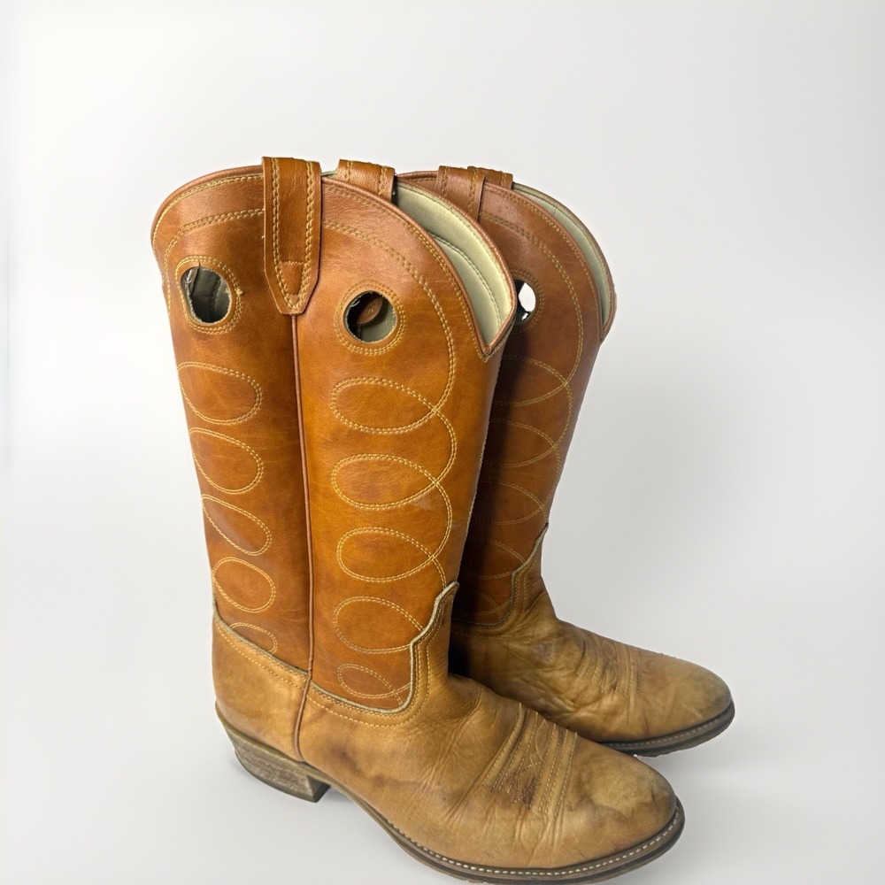 Vintage 80's Acme  Men's Tan Leather Western Cowboy Boots US 11D made in USA